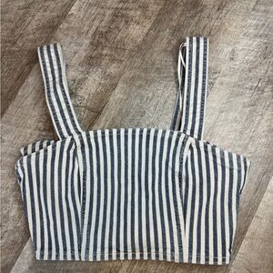 Zara Navy and White Vertical Striped Cropped Tank, zip Up Side